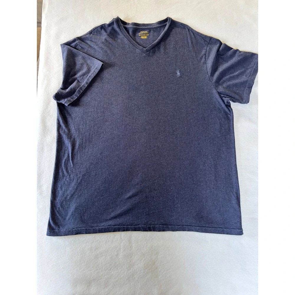 Polo Ralph Lauren Mens 2XLT V-Neck T-Shirt Heather Navy Blue Short Sleeve